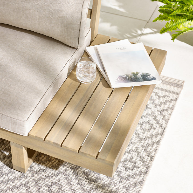 Giyana 6 Person Solid Wood Outdoor Convarsation Set With Coffee Table - Lounge For Modern Garden, Beige/Natural