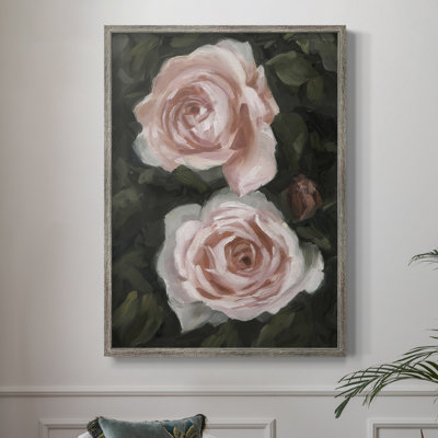 «Peachy Roses I», reproduction encadrée - bois massif