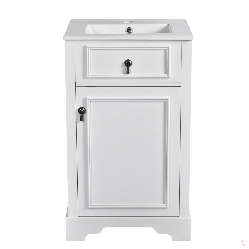 20-Inch Bathroom Vanity With Ceramic Sink, Soft Close Door, Adjustable Shelf, And Door-Mounted Storage Rack - Ideal For Small Bathrooms