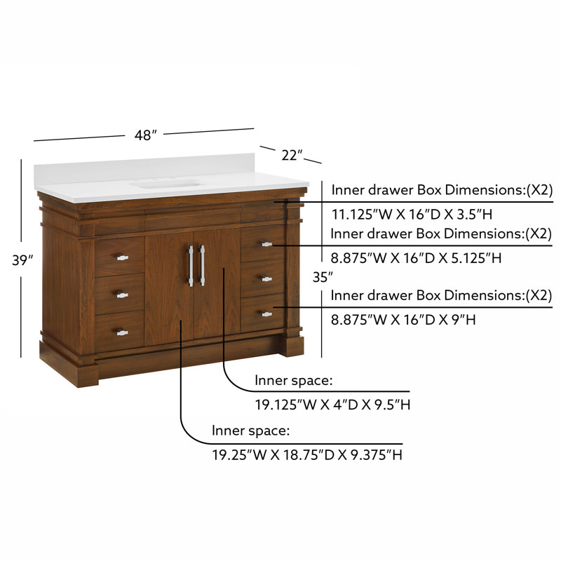 FLW Harmony 36 Wood Sink Vanity, Walnut, 48