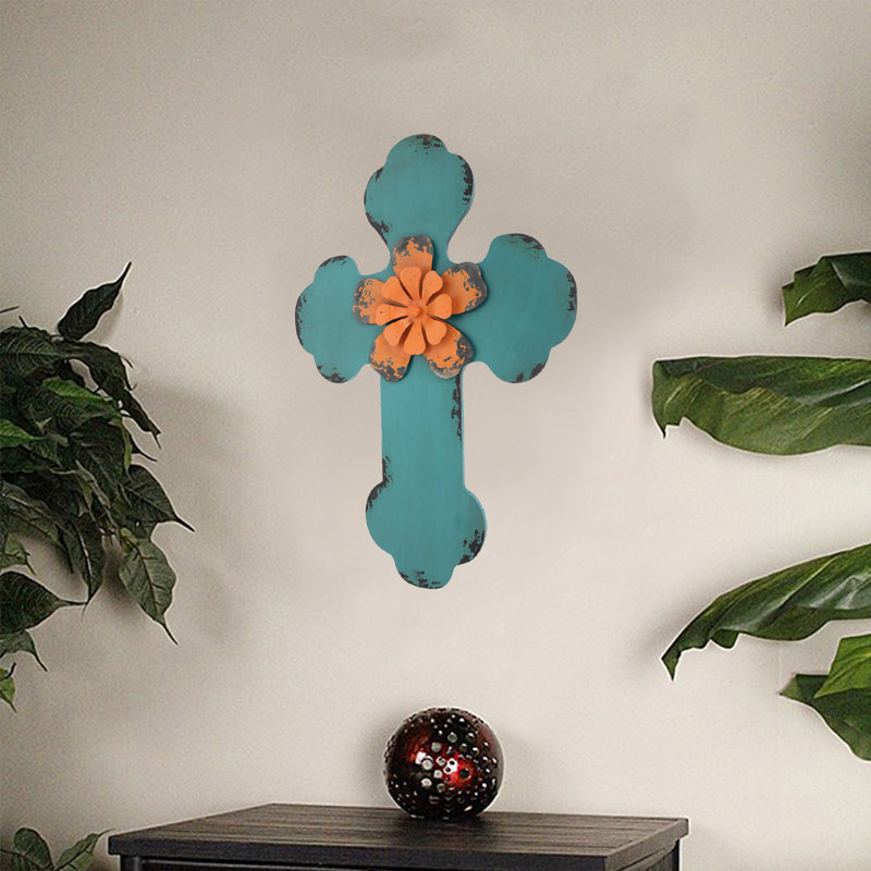 Décoration murale croix blanche 24 po x 16 po x 1 po, Blanc et vert
