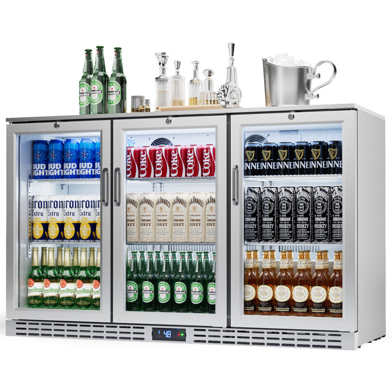 Réfrigérateur commercial de 53,7 pi cu avec refroidisseur de bar à hauteur de comptoir Coolake de 53 po avec 3 portes en verre et éclairage à DEL, réfrigérateur à bière en acier inoxydable pour bar à domicile, Sliver, 115 V, Etl Approuvé