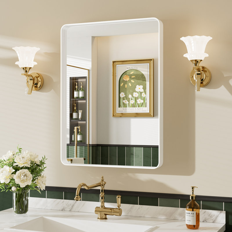 Miroir de salle de bain mural Llesenia, 30 po x 22 po, Blanc, Rectangulaire