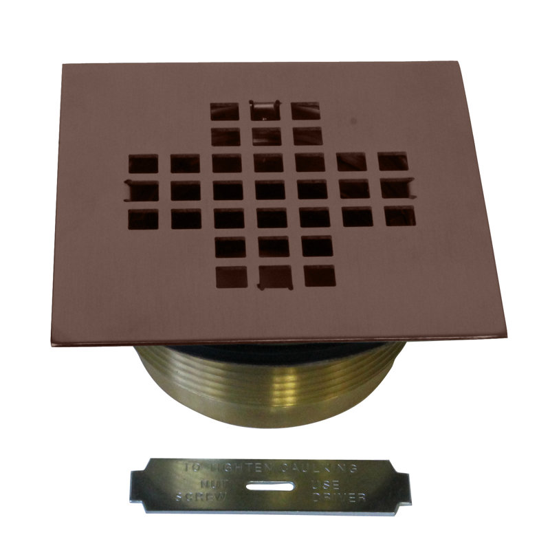 4-1/4" Square Grate Shower Drain Cover with 2" Brass Drain Pipe, Oil Rubbed Bronze