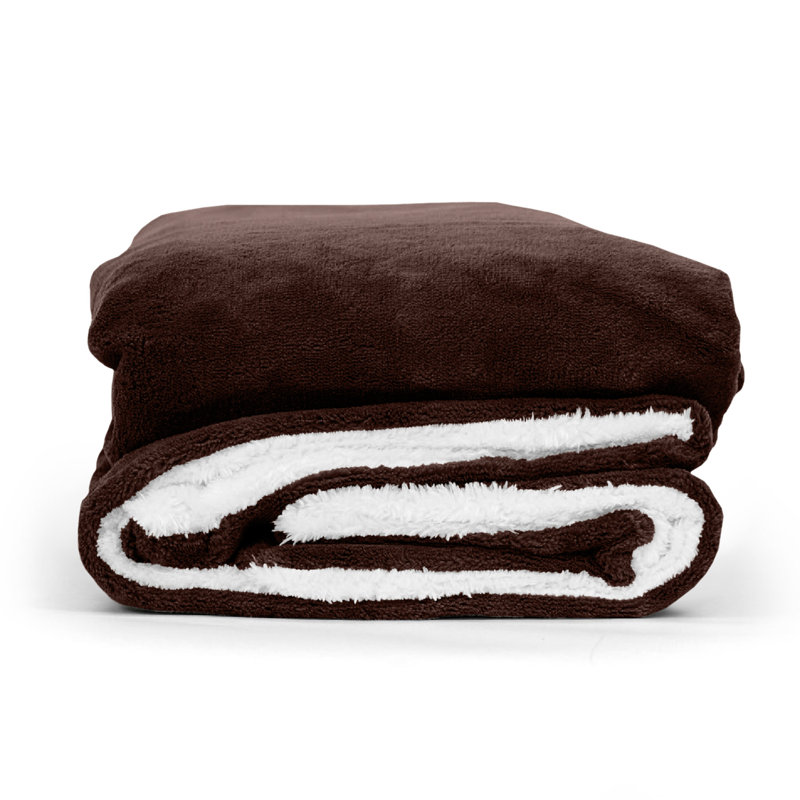 Sherpa Fleece Fur Thick Reversible Blanket Throw, 230cm x 270cm, Coffee