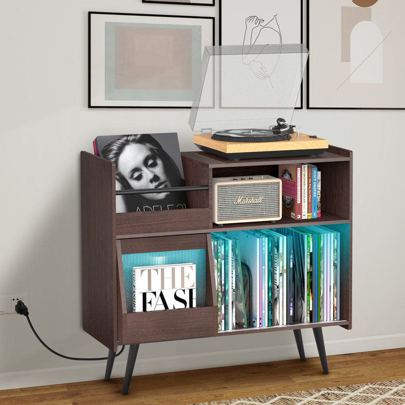 Record Player Stand With Power Outlet & LED Light