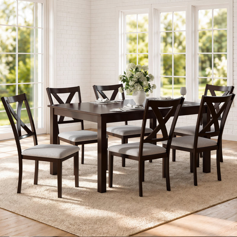 6 - Person Farmhouse Rectangular Solid Wood Dining Set, Brown, Brown, Brown/Brown