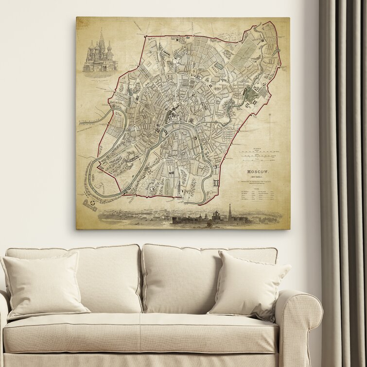 'Vintage Moscow City Map II' Graphic Art Print on Wrapped Canvas