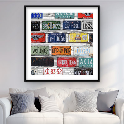 Number Plates - Green Framed Matted Print for Man Cave Decor