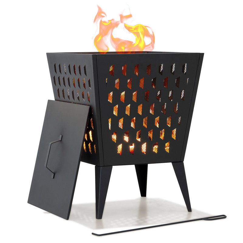 Sunjoy 18 in. Fire Pit, Steel Outdoor Patio Fire Pit Wood Burning Backyard Fire Pit with PVC Cover and Fire Poker