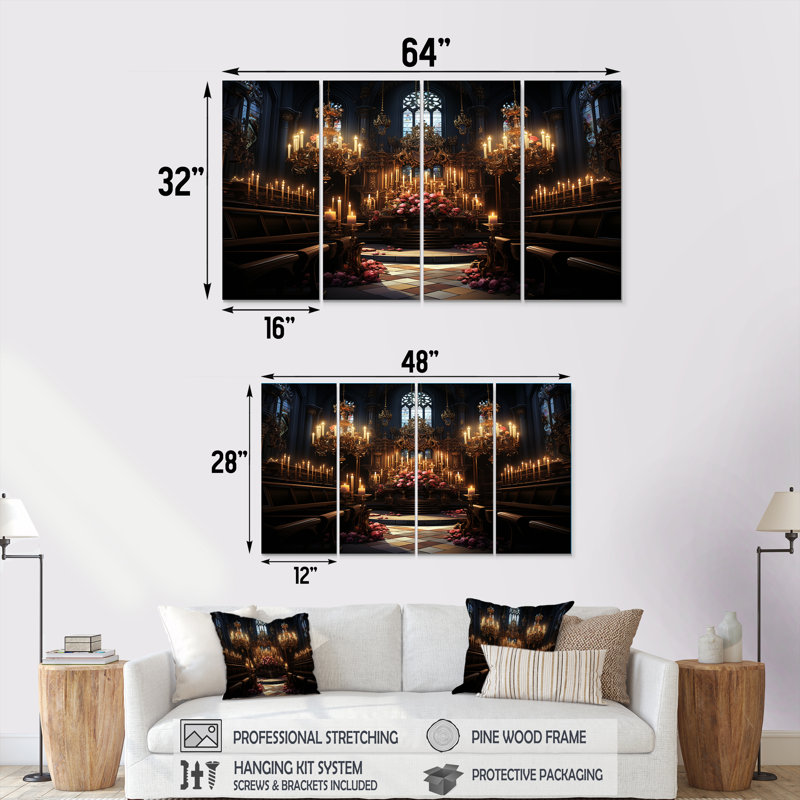 Art mural 4 pièces Basilique baroque, H 28 po x l 48 po