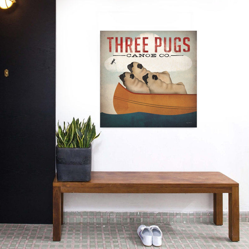«Three Pugs In A Canoe» V3, H 32 po x l 32 po