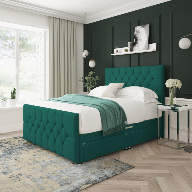 Upholstered Divan Bed, Small Single (2'6), Green