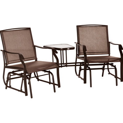 Outdoor Glider Chairs With Coffee Table, Patio 2-Seat Rocking Chair Swing Loveseat With Breathable Sling For Backyard, Garden, And Porch