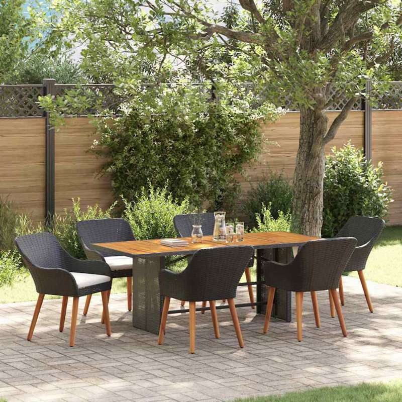 7 Piece Garden Dining Set Black