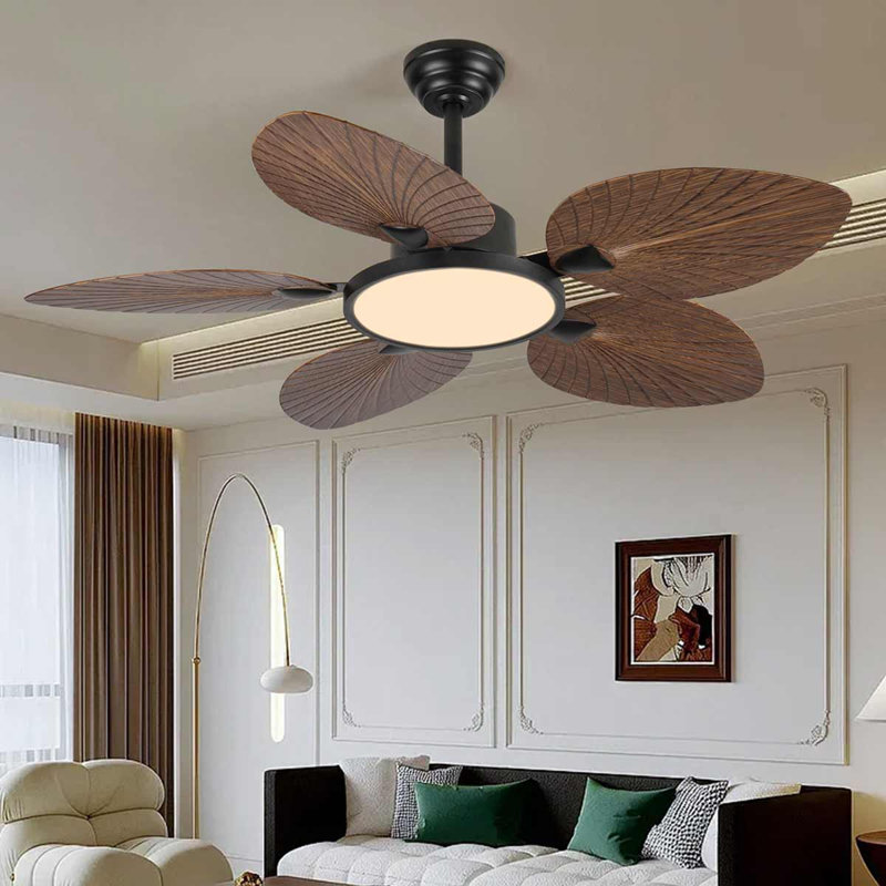 52-Inch Tropical Palm Leaf Ceiling Fan With Lights & Remote Control, Deep Brown