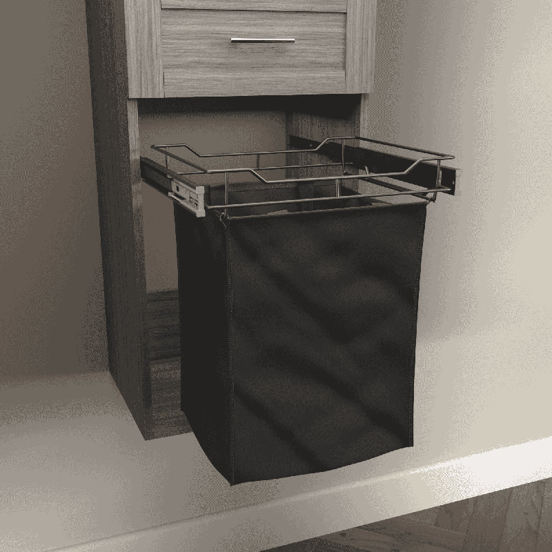 Full Extension Classic Matte Black Slide-out Laundry Hamper for Cabinets with Removable Bag (16.5" Widths), 16.5", Matt Black