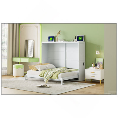 Queen  Size Murphy Bed Wall Bed,White