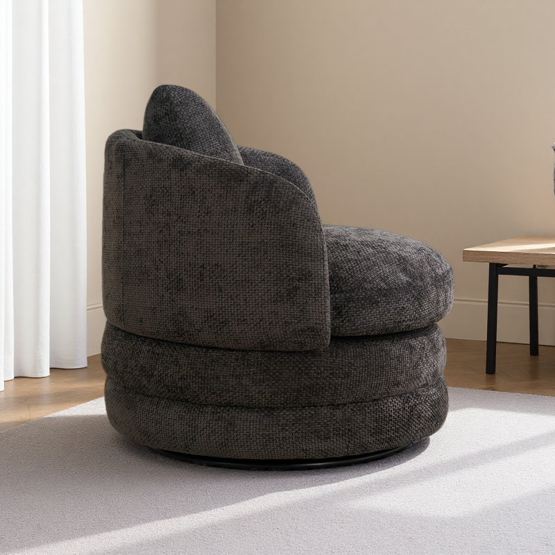 30"W Modern Round 360° Swivel Barrel Accent Chair With Pillow, Chenille Upholstered Comfy Barrel Armchair Single Club Sofa Chair For Living Room