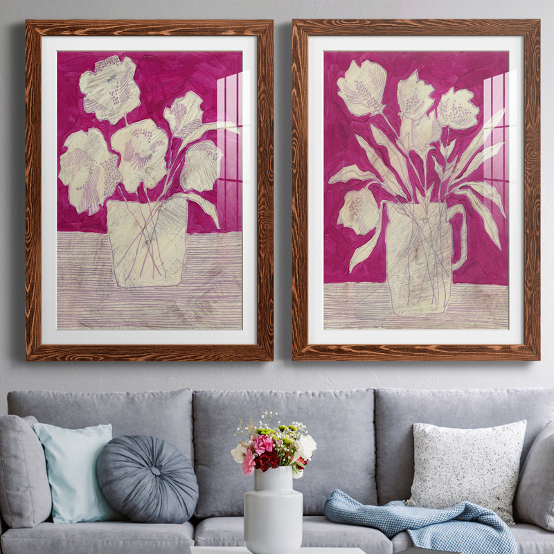 Fuchsia Arrangement I encadré mat - prêt à accrocher, Érable, H 24 po x l 36 po x P 1,5 po