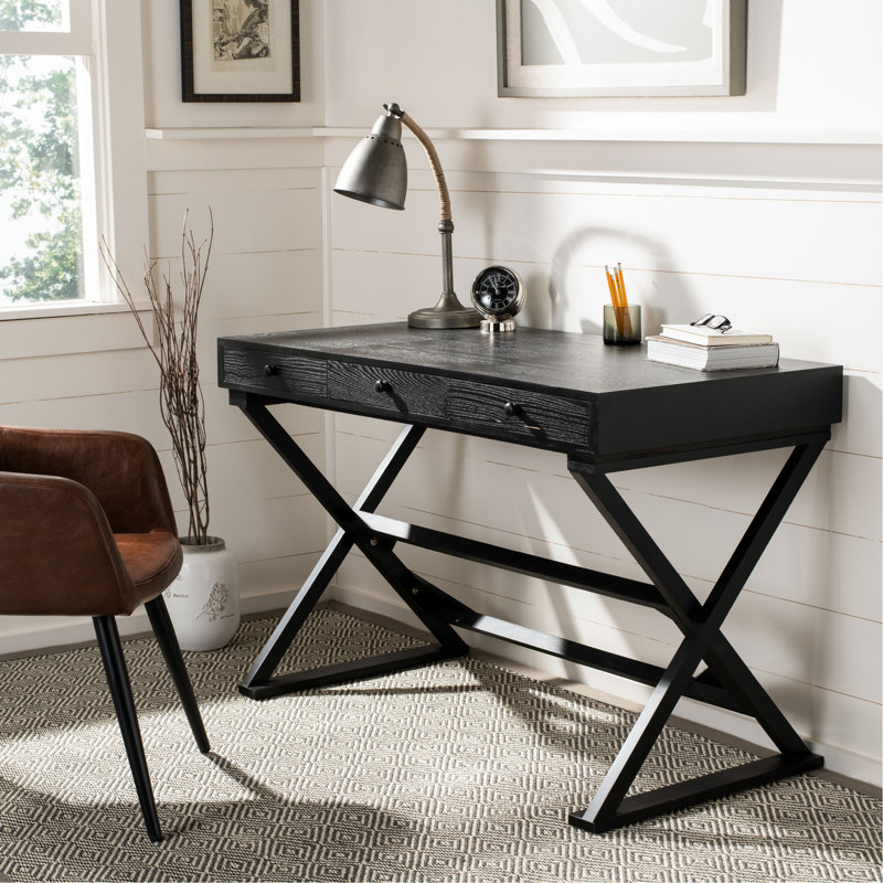 Abisha Solid Wood Solid Wood Writing Desk, Weathered Black
