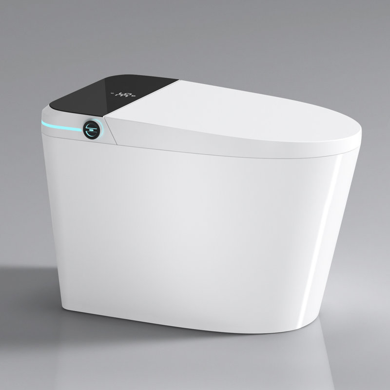 Toilette blanche moderne avec siège de bidet - ouverture / fermeture automatique, capteur de pied, siège à température réglable, couvercle d'ouverture / fermeture intelligent avancé, fonction de séchage à l'air chaud,