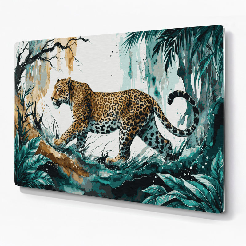 «Big Cats Indo», léopard chinois gris, art mural en métal, 20" H x 30" W