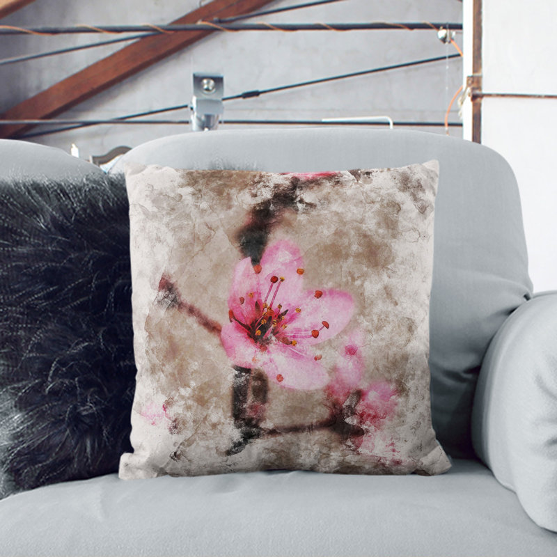 Pink Cherry Blossom Flowers Vol.1 Scatter Cushion, Black, 40cm H x 40cm W x 15cm D