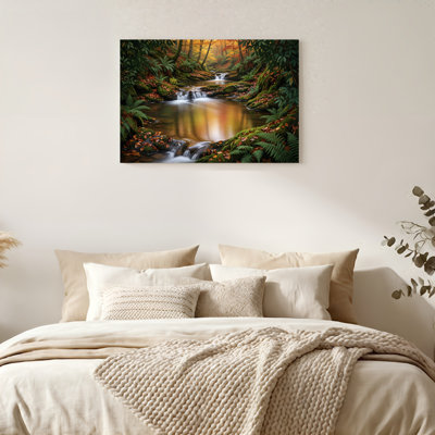 Art mural sur toile Gallery Wrap pour le salon, la chambre à coucher, le bureau ou le vestibule - décoration murale décorative avec ruisseau Forest