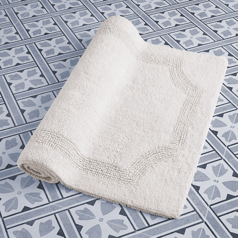 Laura Ashley Tablet Reversible Cotton Bath Rug, Ivory, 17” L x 24” W