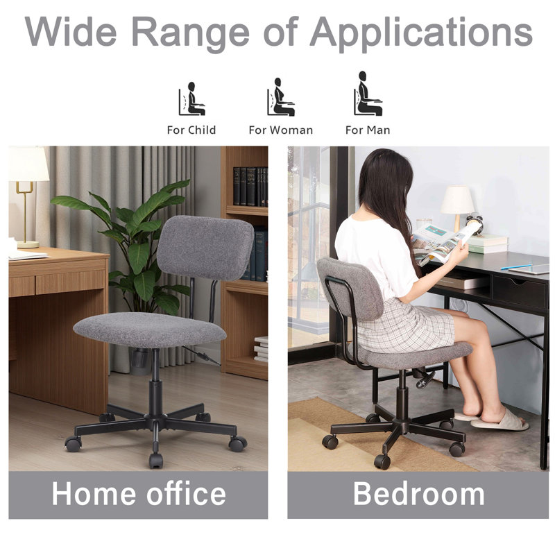 23'' Lamb Wool Armless Task Chair - Adjustable Swivel with Tufted Back, No, Gray