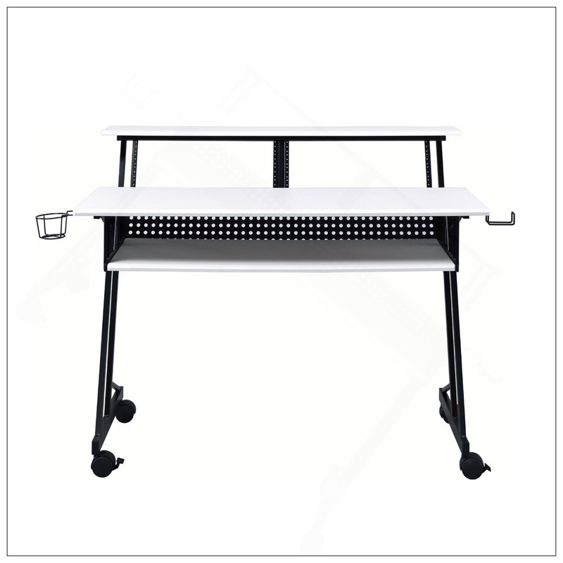 Versatile Music Recording Studio Desk With Integrated Keyboard Tray, White