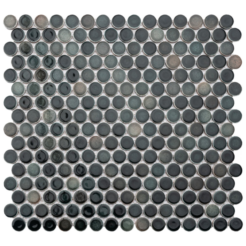 Hudson Penny Round 11-7/8 " x 12-5/8 " Porcelain Mosaic Floor and Wall Tile, Stormy Night