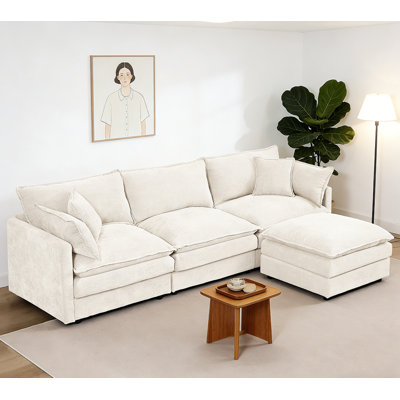 3-Seater Comfy Cloud Couches With Movable Ottoman