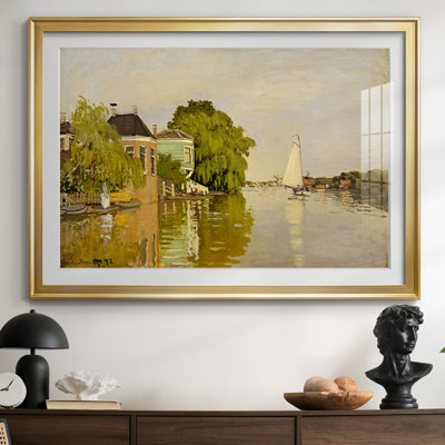 Houses on the Zaan River at Zaandam-Claude Monet-Framed - Fine Art Reproduction, Matted and Framed Under Glass, Large Living Room Wall Art