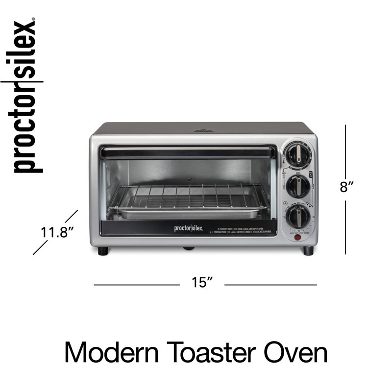 Proctor Silex Black and Silver 4-Slice Toaster Oven with Bake Pan