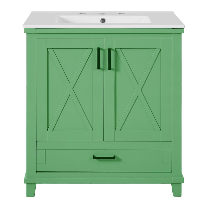 Meuble-lavabo moderne 30 po avec comptoir en céramique pour salle de bain, Gris