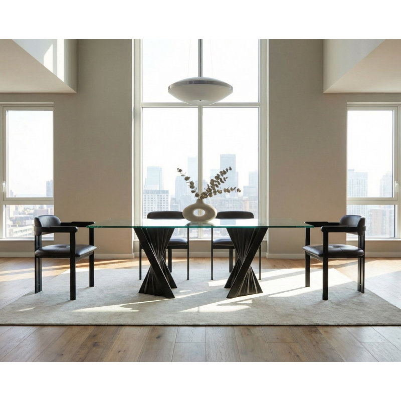 Avanicole Ash Glass Top Dining Table, Black Ash