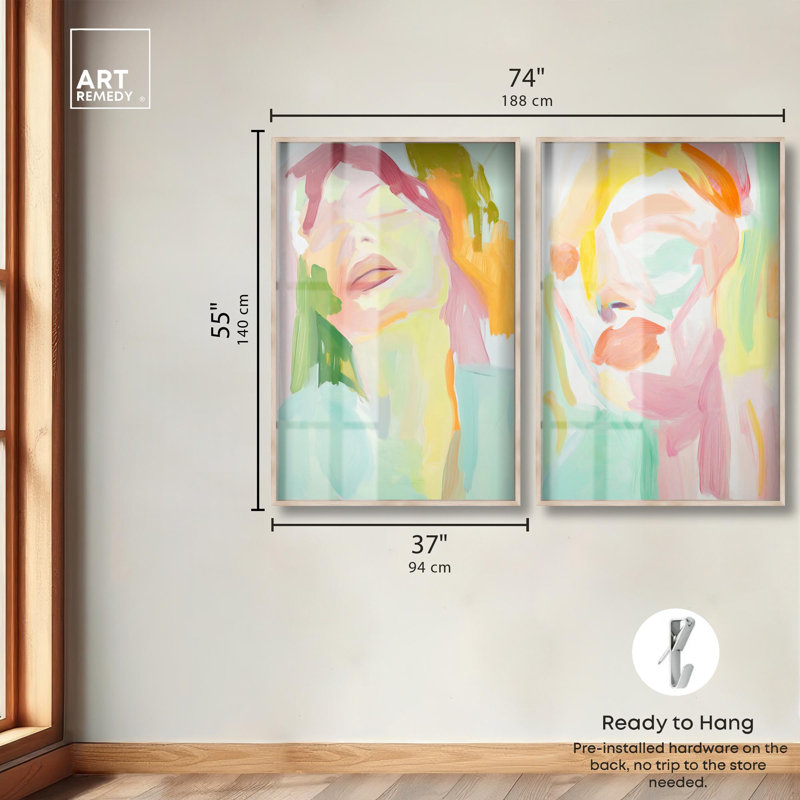 Ensemble de décorations murales modernes Hues of Emotion, H 55 po x l 37 po, Cadre blond