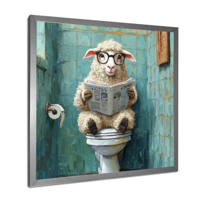 Kethia, mignon mouton lisant un journal dans la salle de bain II - mouton, art mural