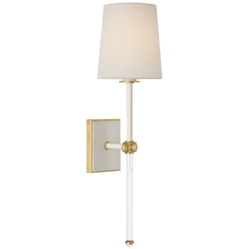 Julie Neill Lucia 21" Cordless Sconce with Linen Shade, Matte White/ Crystal