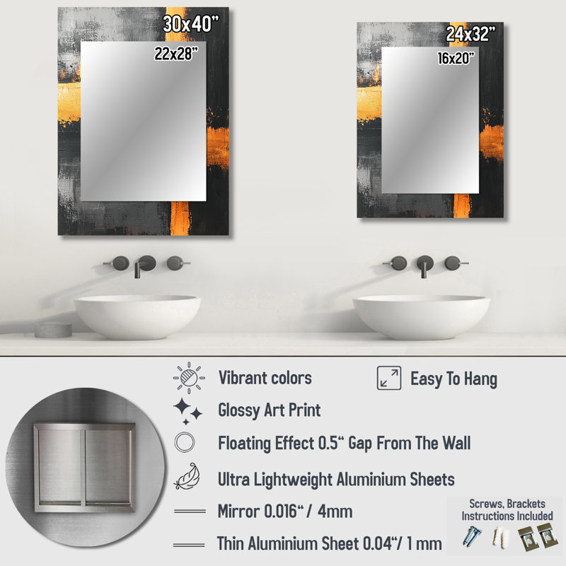 Black And Gold Converge Dream I - Line Art Unique Wall Mirror, Gold Mirror, Printed Metal Art, 32" x 24"