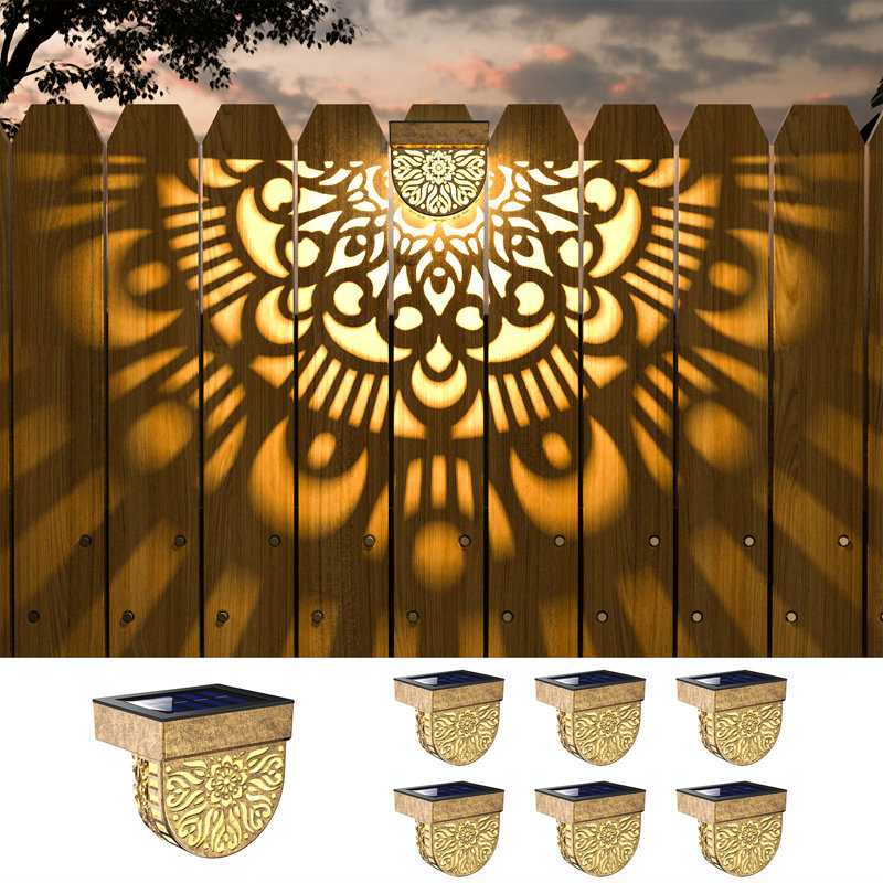 Mandala Solar Fence Lights Outdoor Solar Step Wall Lights Garden Decor(pack of 6), Bronze