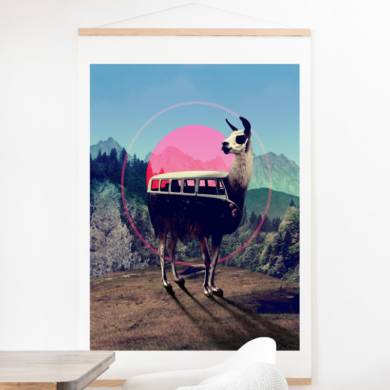 « llama van », impression, H 20" x l 20" x P 1", Cadre brun
