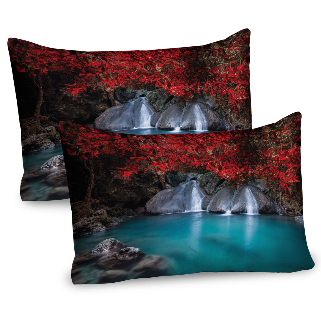 Kissenbezug Packung mit 2, Erawan Cascade Wasserfall, Coral Aqua