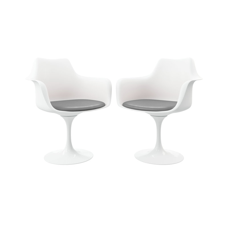 Chaise de salle à manger rembourrée blanche en similicuir, Gris, 1