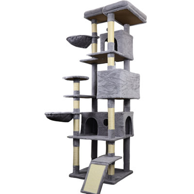 Dark Gray 84 - Inch Cat Tree Featuring , Scratching, , And Platform Easy Setup For Homes With Finish Structure, Posts, Roomy Condos Feline Companions