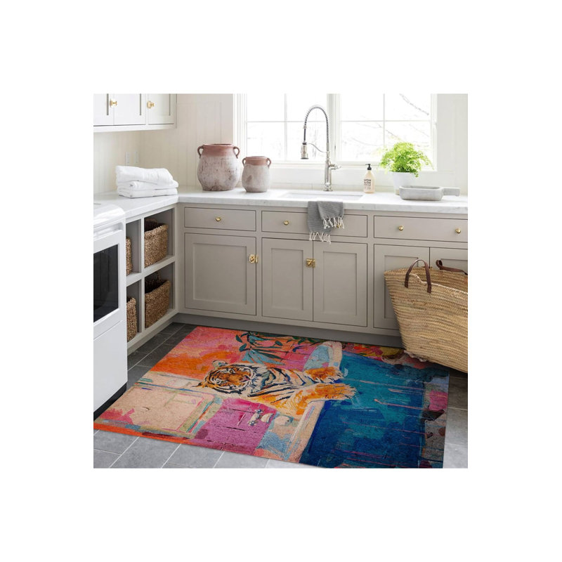 Tapis décoratif tissé à motif tigre Northern Collection, Sous-tapis rectangulaire de 3 pi 3 po x 4 pi 11 po