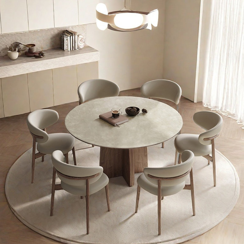 Modern simple retro round dining table sets, 29.53"H x 47.24"L x 47.24"W