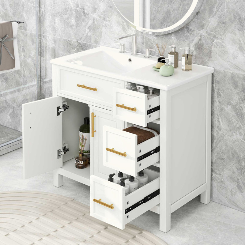 Armoire de salle de bain avec deux portes et trois tiroirs